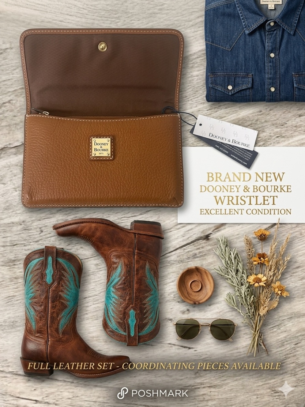 Dooney & Bourke Cognac Brown Leather Wristlet Clutch NWT 4 Card Slots $108 MSRP